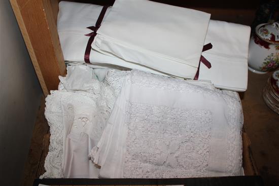 Qty of mixed embroidered linen table cloths etc